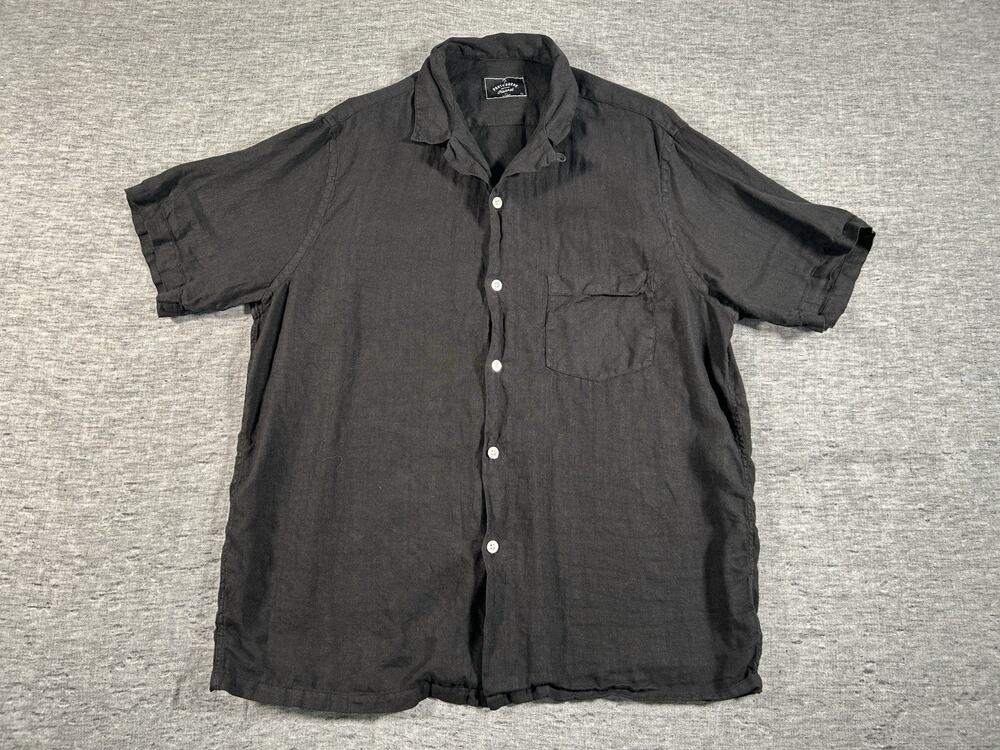 Portugese Flannel Linen Camp Collar Shirt Mens Black Extra Large Short Sleeve